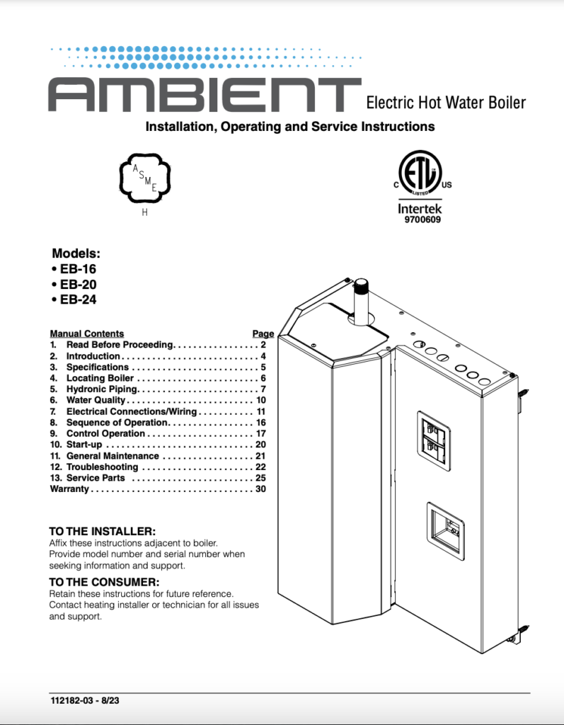Ambient Electric Boiler I&O Manual